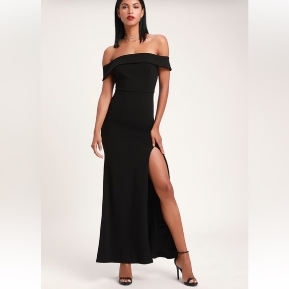 NWT Lulu’s Elegant Off-the-Shoulder Black Maxi Dress Size Small - Picture 4 of 6